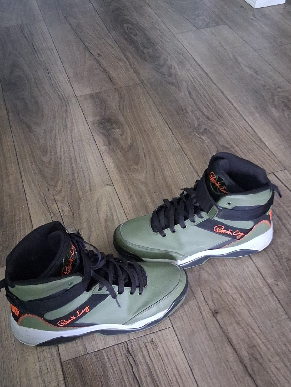 Men's Olive Green High-Top Sneakers with Black & Orange Accents